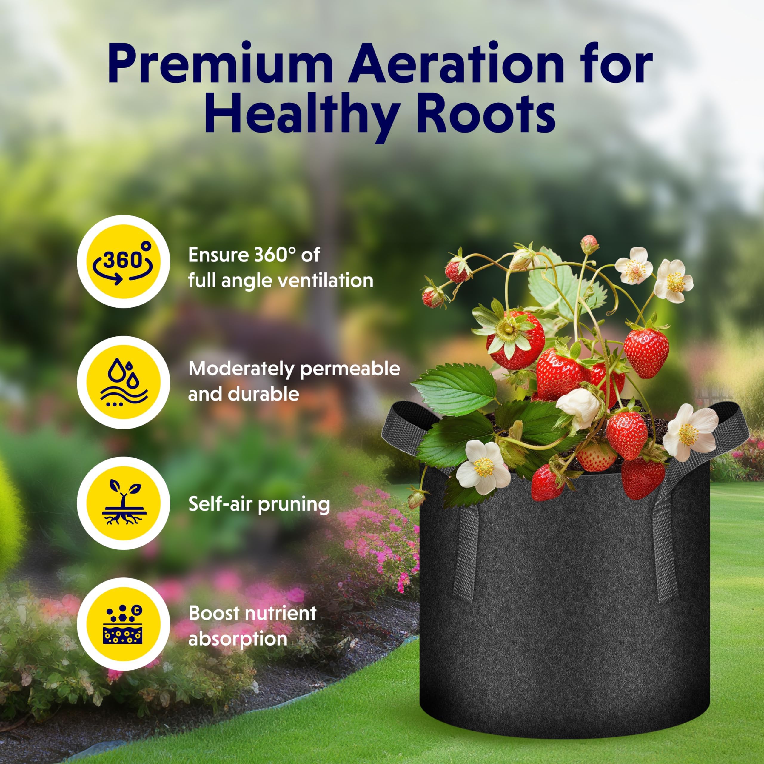 iPower 10 Pack 3 Gallon Grow Bags with Labels, 300G Thickened Nonwoven Plant Fabric Pots with Handles, Aeration Garden Grow Pots for Tomato Potato Vegetables, Fruits, Flowers, Black - Image 6