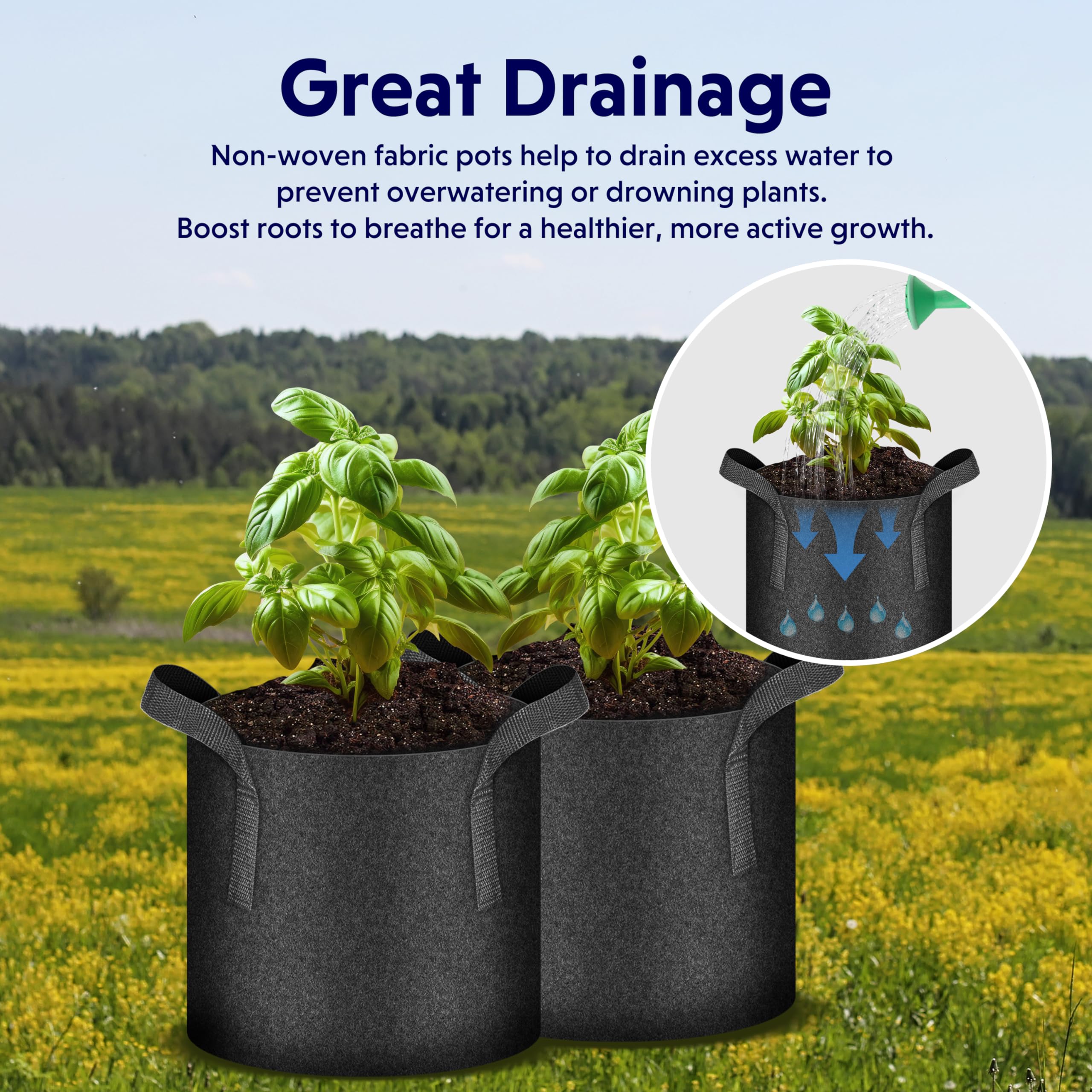 iPower 20 Pack 3 Gallon Grow Bags, Garden Planting Nonwoven Fabric Pots with Reinforced Handle, Heavy Duty and Aeration Planter Pot for Tomato, Fruits, Vegetables and Flowers - Image 6