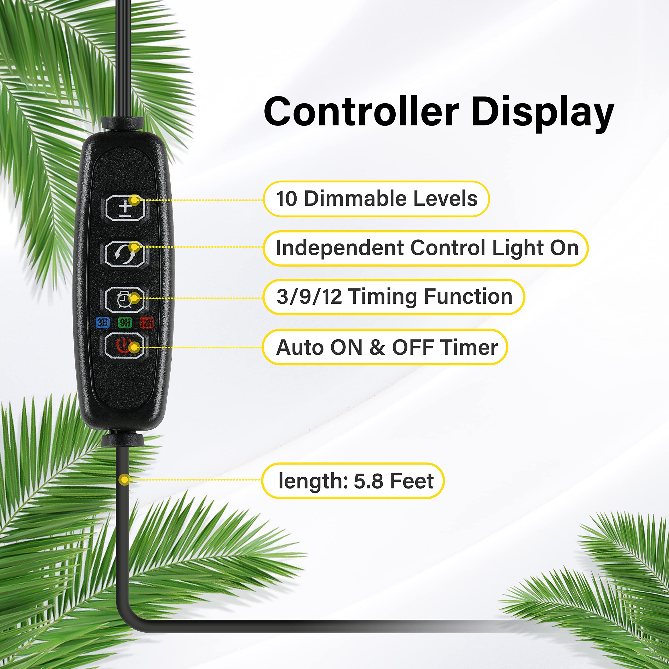 iPower 20W LED Plant Grow Light Strips Full Spectrum for Indoor Plants with Auto ON/Off 3/9/12H Timer, 10 Dimmable Levels 48 LEDs Per Tude, for Hydroponics Succulent, 2 Tubes, Mix - Image 3