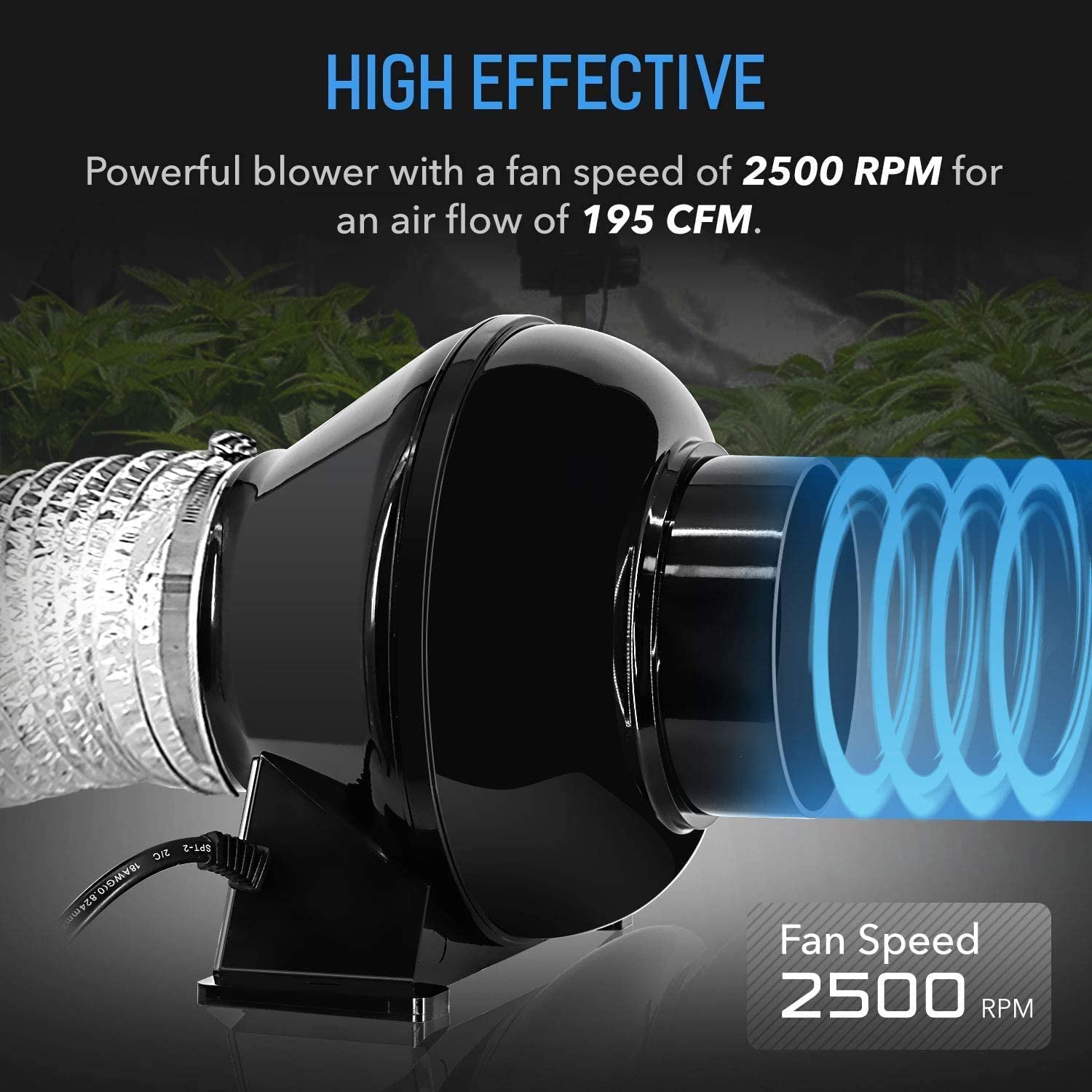 iPower 4 Inch 195 CFM Inline Fan Circulation Exhaust Blower, Air Carbon Filter, 8 Feet Ducting and 1-Pair Rope for Grow Tent Ventilation, Low Noise, 4'' Ventilatin System, Black - Image 4
