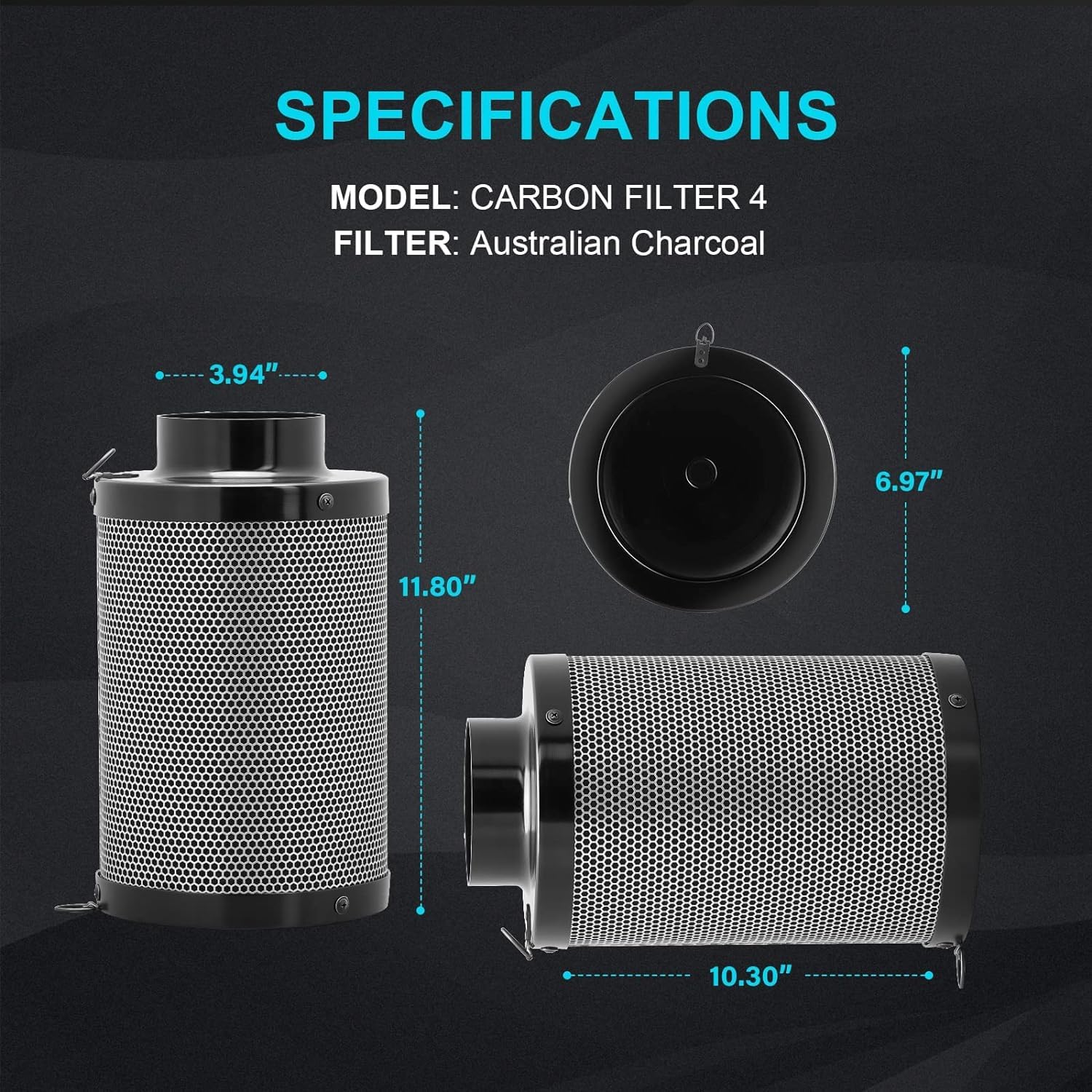 iPower 4 Inch 195 CFM Inline Ventilation Fan Quiet Vent Blower Carbon Filter with Prefilter, 8 feet Aluminum Ducting for Grow Tent Air Circulation - Image 3