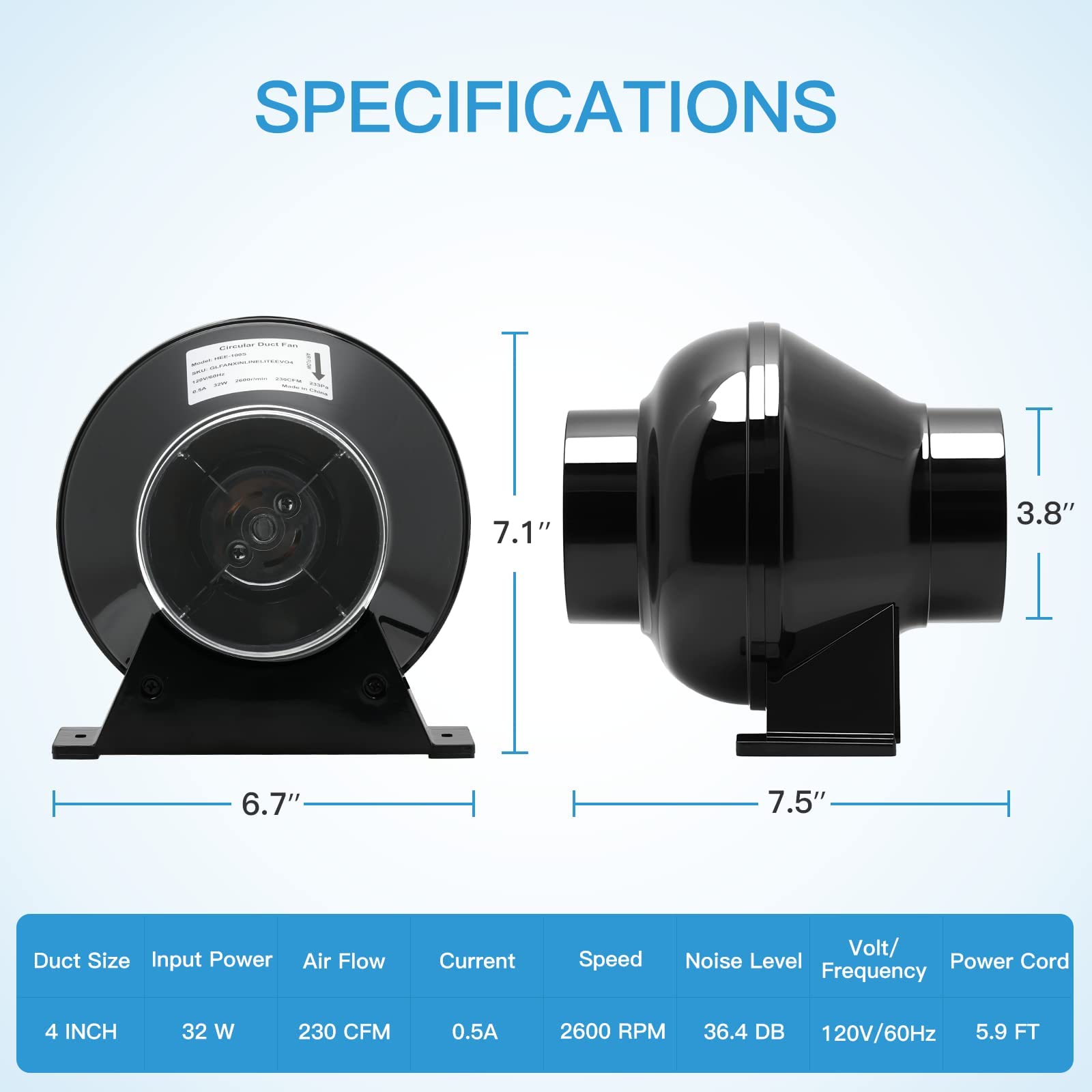 iPower 4 Inch 195 CFM Inline Ventilation Fan Quiet Vent Blower Carbon Filter with Prefilter, 8 feet Aluminum Ducting for Grow Tent Air Circulation - Image 4