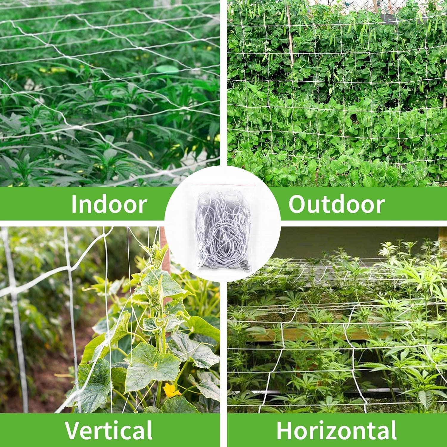 iPower 4-Pack 3x3FT Elastic Trellis Netting with 6 Hooks for Greenhouse Indoor and Outdoor Climbing Plants, Flowers, 3' x 3', White - Image 5