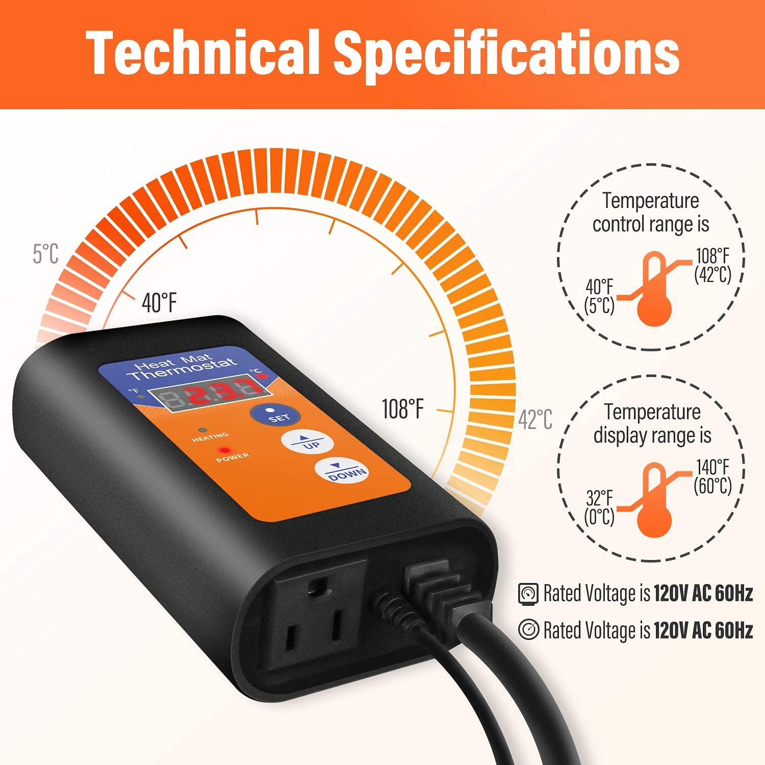 iPower 40-108 Degrees Fahrenheit Digital Heat Mat Thermostat Controller and 10" x 20" Hydroponic Seeding Warm Pad Plant Starting Kit Combo - Image 5