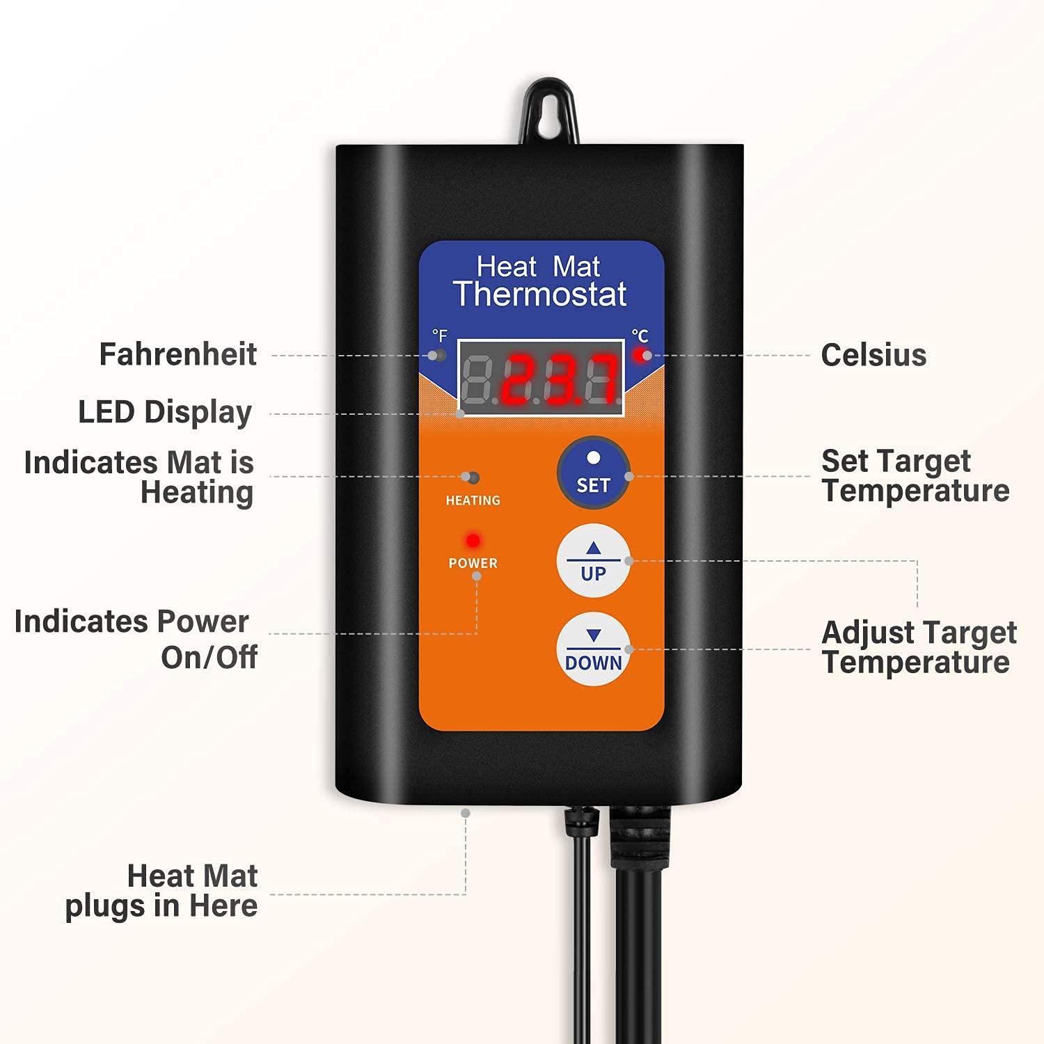 iPower 40-108 Degrees Fahrenheit Digital Heat Mat Thermostat Controller and 10" x 20" Hydroponic Seeding Warm Pad Plant Starting Kit Combo - Image 6