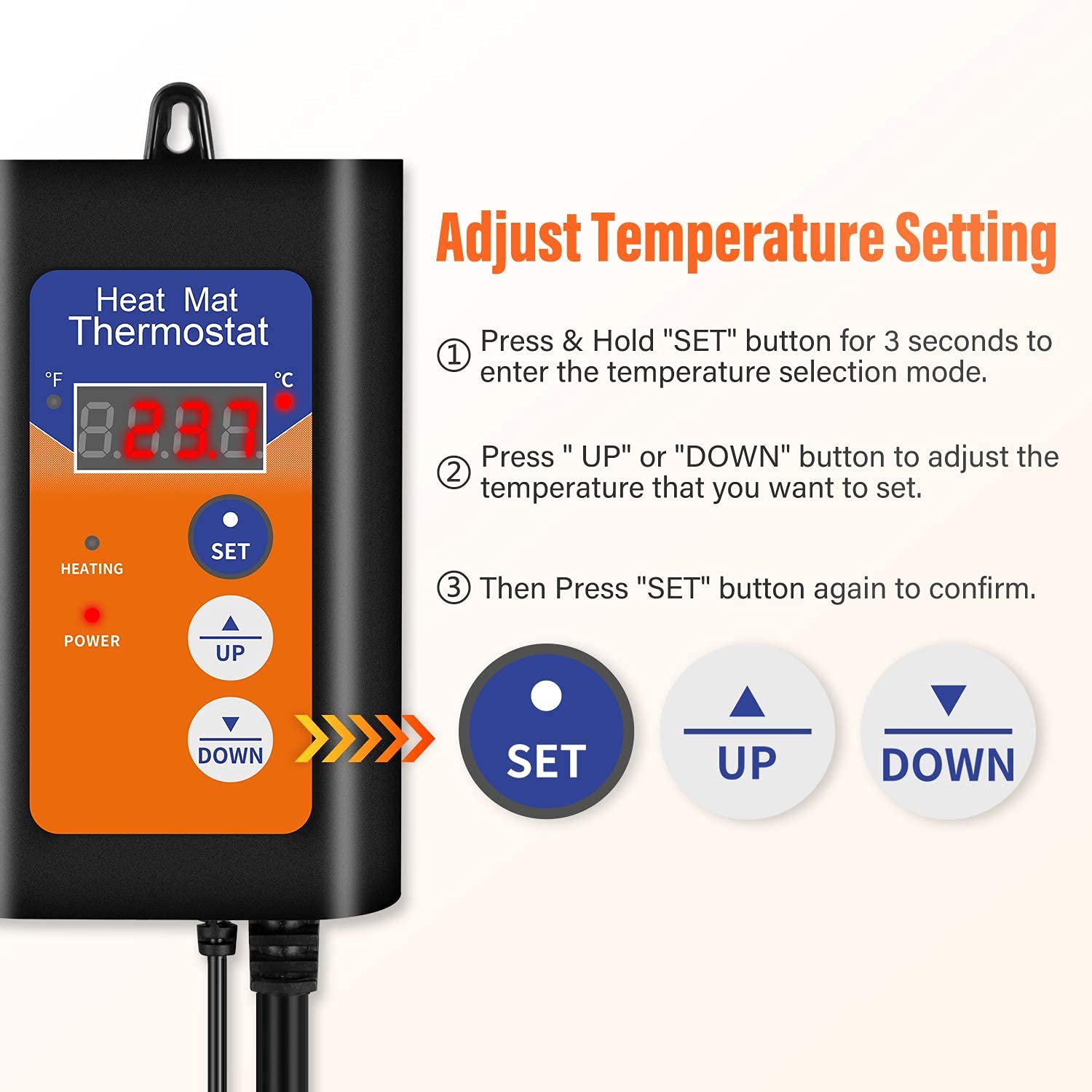 iPower 40-108 Degrees Fahrenheit Digital Heat Mat Thermostat Controller and 10" x 20" Hydroponic Seeding Warm Pad Plant Starting Kit Combo - Image 7