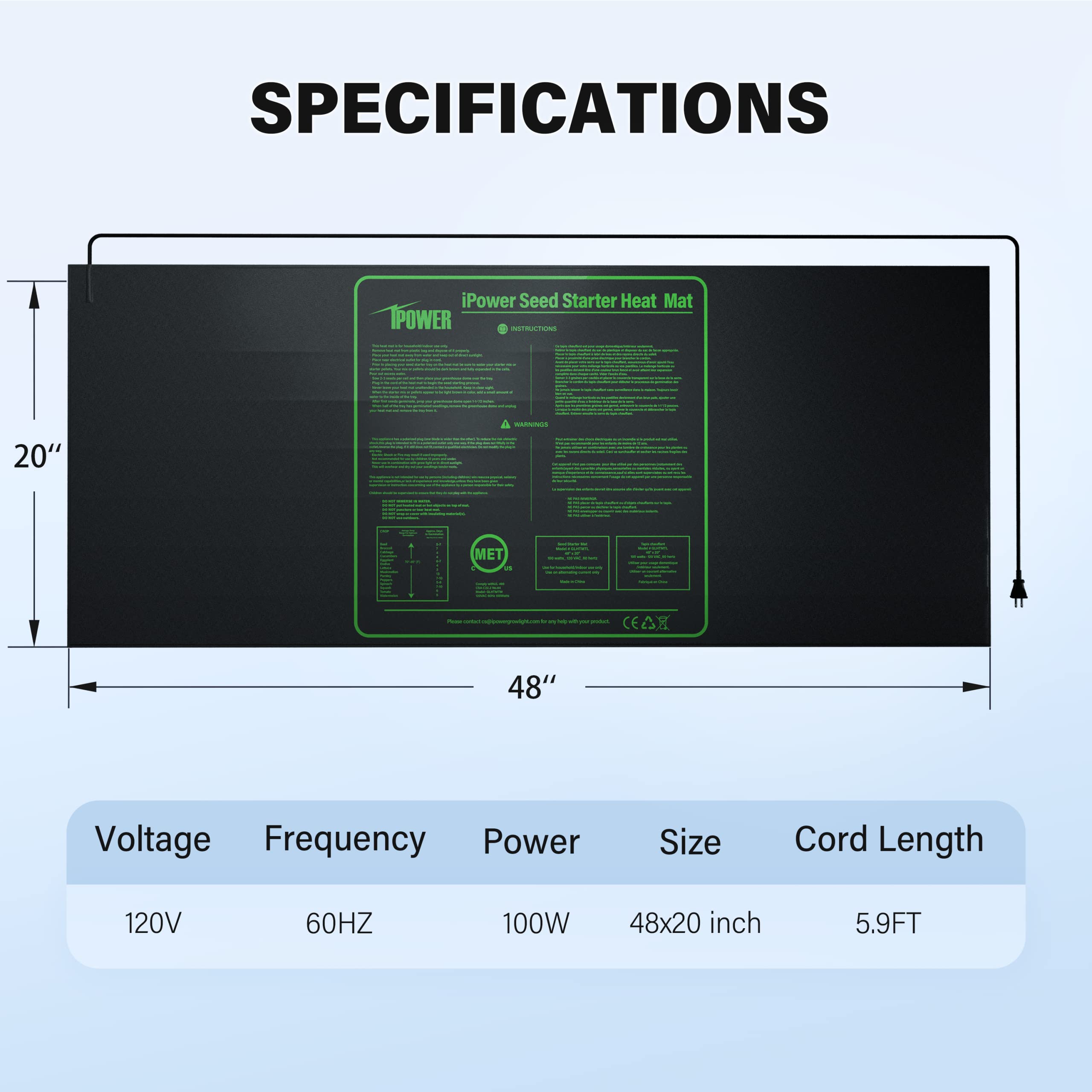 iPower 48" x 20" Waterproof Durable Seedling Heat Mat Warm Hydroponic Plant for Indoor Gardening Germination Starting - Image 4