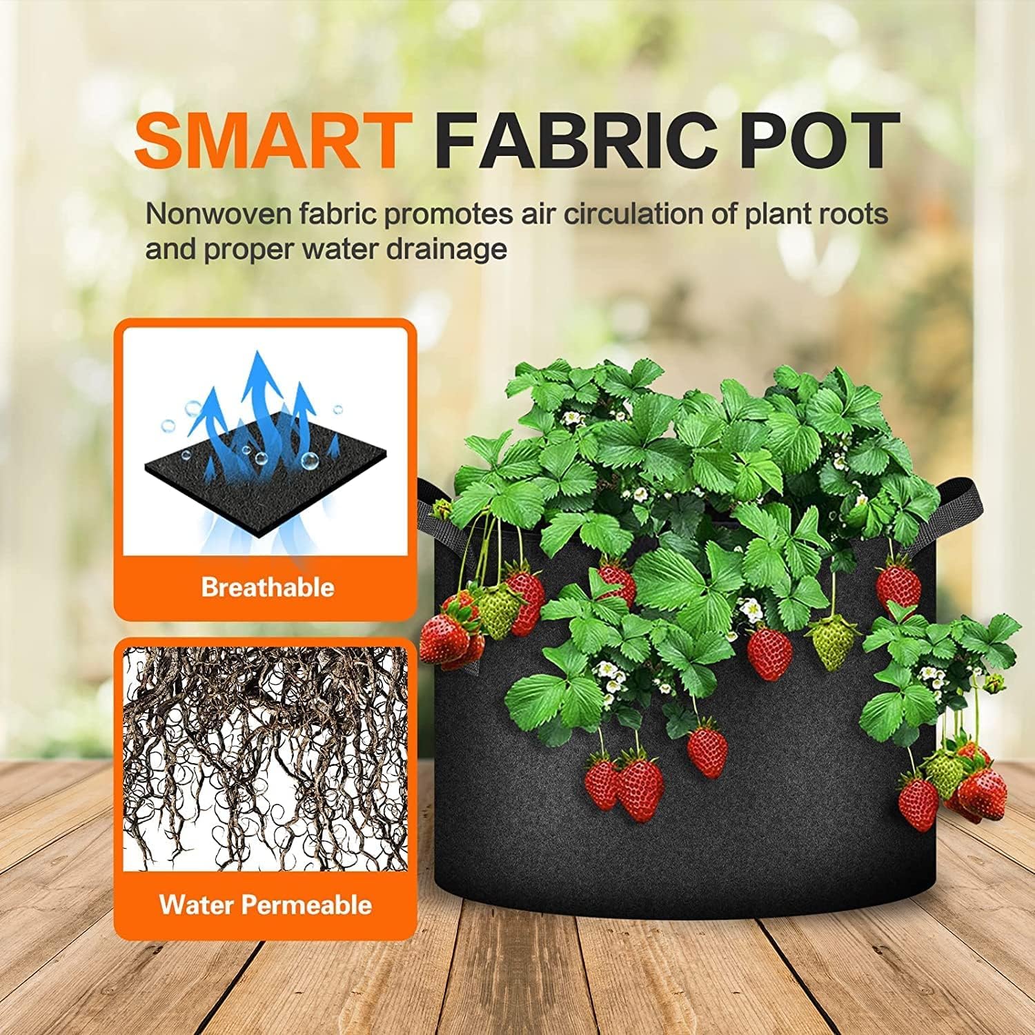 iPower 5-Pack 10 Gallon Plant Grow Bags Thickened Nonwoven Aeration Fabric Pots Heavy Duty Durable Container, Strap Handles for Garden, Black - Image 5