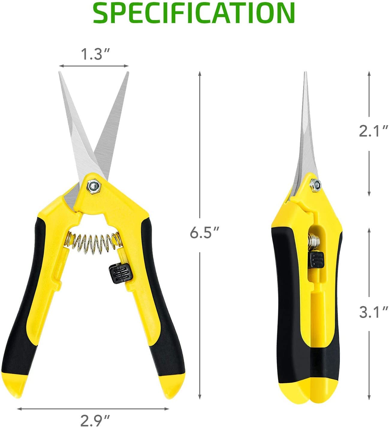 iPower 6.5 Inch Gardening Scissors Hand Pruner Pruning Shear with Straight Stainless Steel Blades, Yellow, 2-Pack - Image 3
