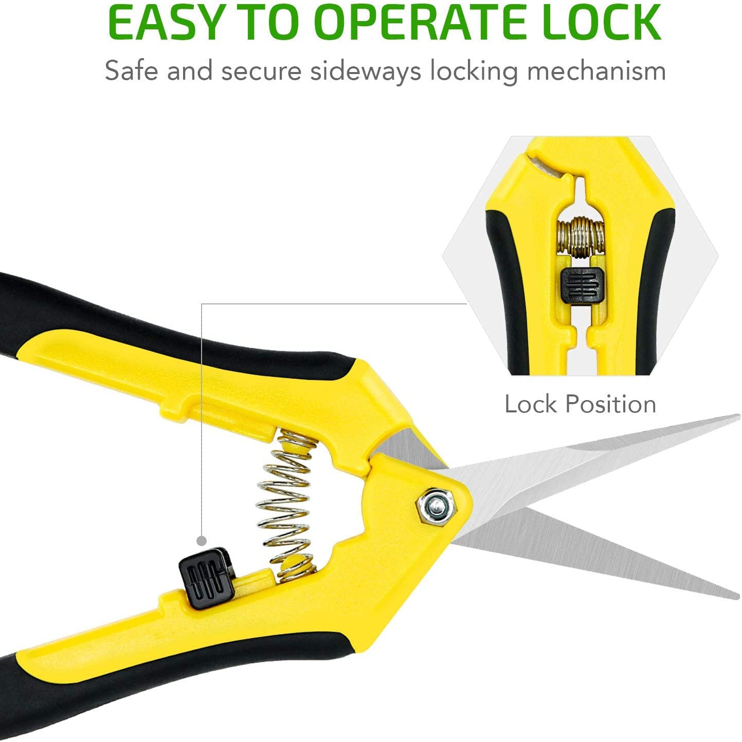 iPower 6.5 Inch Gardening Scissors Hand Pruner Pruning Shear with Straight Stainless Steel Blades, Yellow, 2-Pack - Image 4