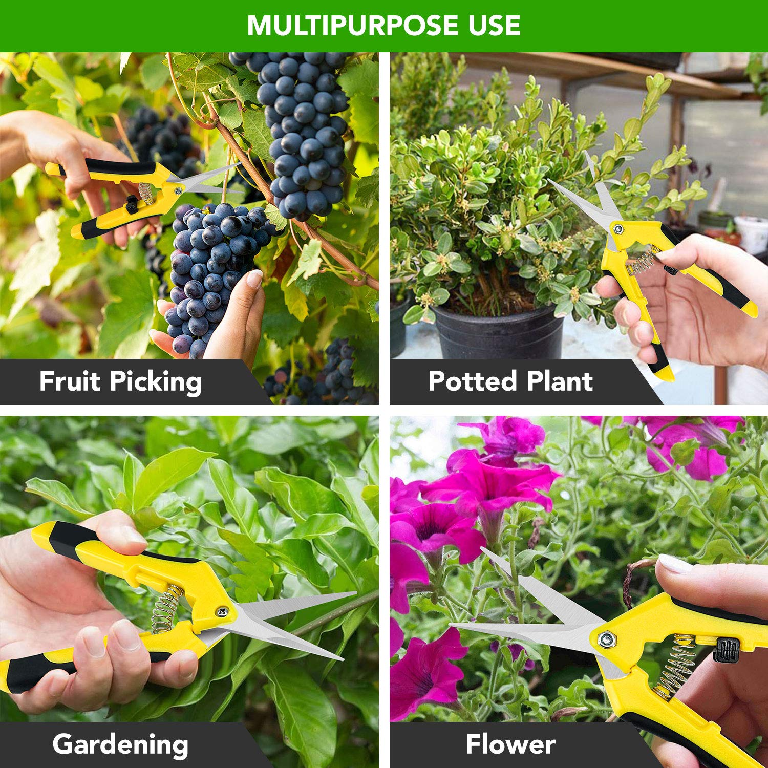 iPower 6.5 inch Pruning Shears for Gardening Trimming Scissors, Hand Pruner, Stainless Steel, Yellow - Image 7