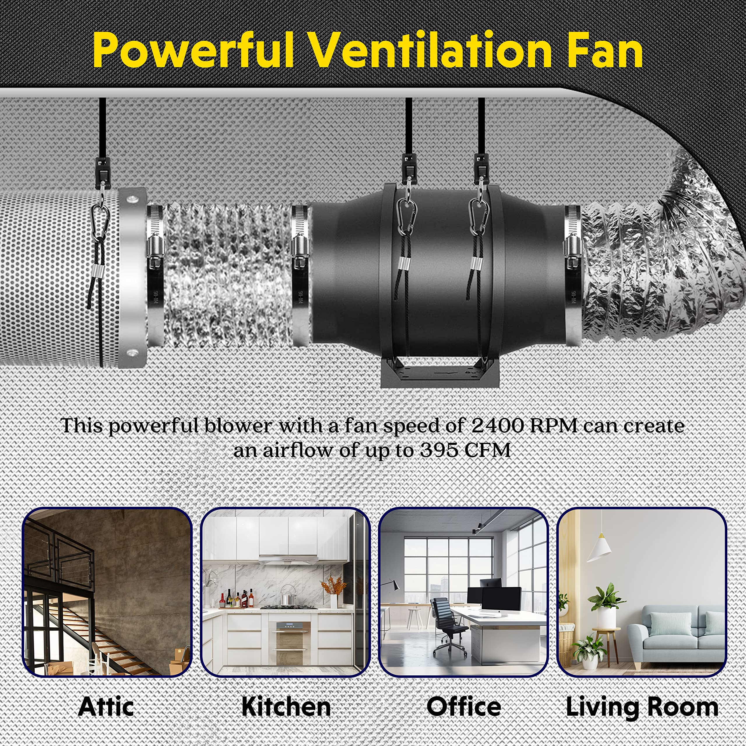 iPower 6 Inch 395 CFM Inline Duct Ventilation Fan with Variable Speed Controller HVAC Blower for Hydroponics/Grow Tent/Indoor Garden - Image 7