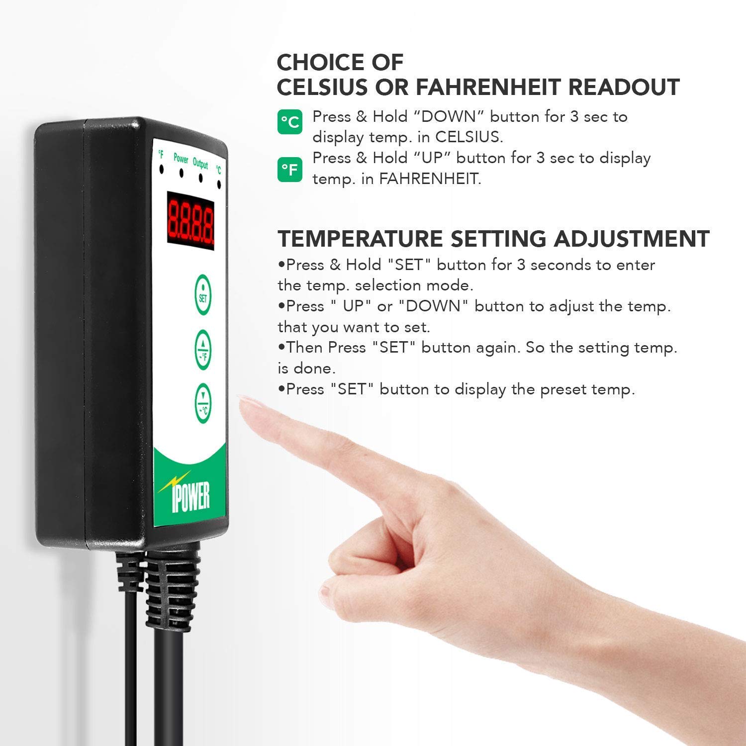 iPower Digital Heat Mat Thermostat Controller and 10" x 20.75" Carbon Film Seeding Warm Hydroponic Pad with Temperature Adjustable Knob - Image 10