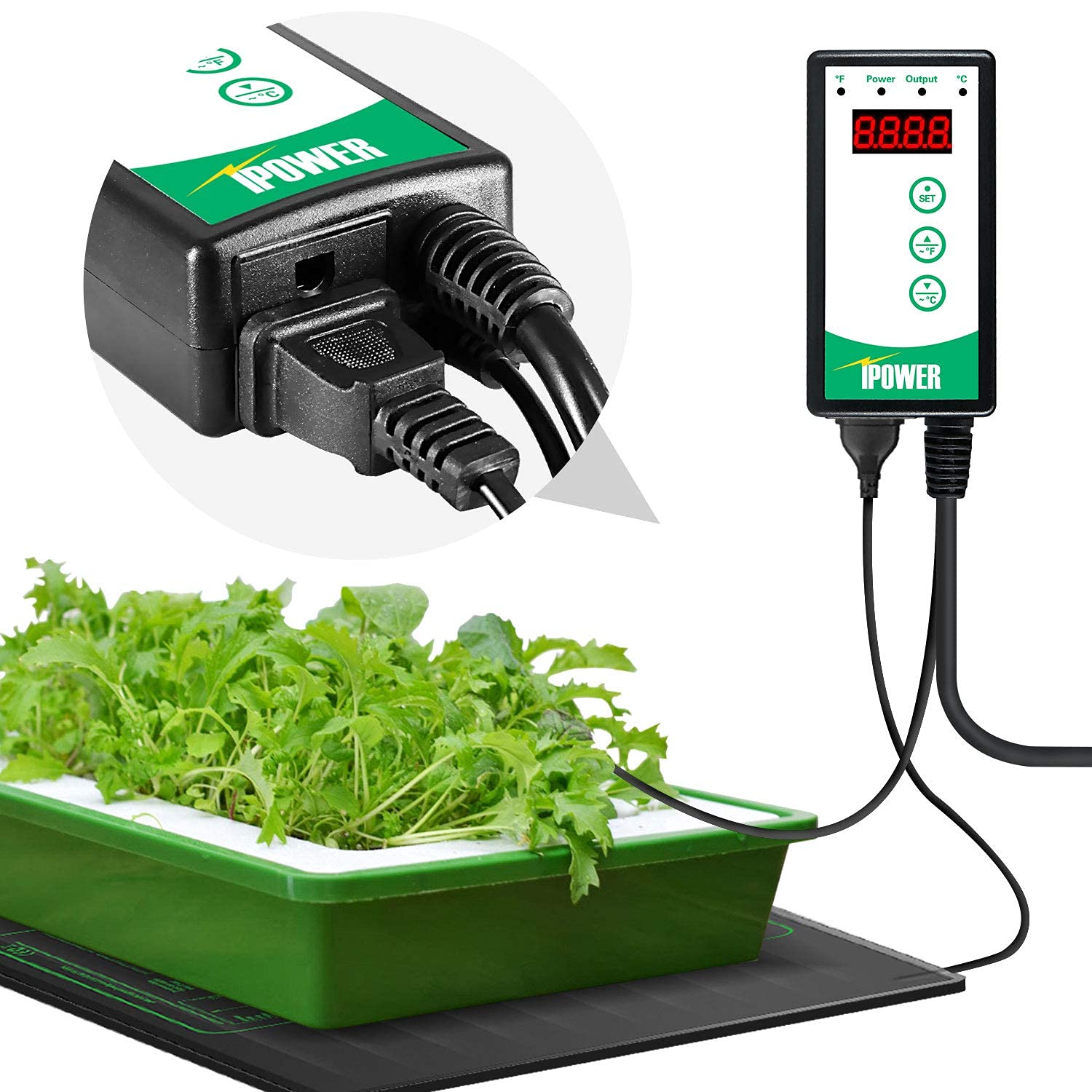 iPower Digital Heat Mat Thermostat Controller and 10" x 20.75" Carbon Film Seeding Warm Hydroponic Pad with Temperature Adjustable Knob - Image 12