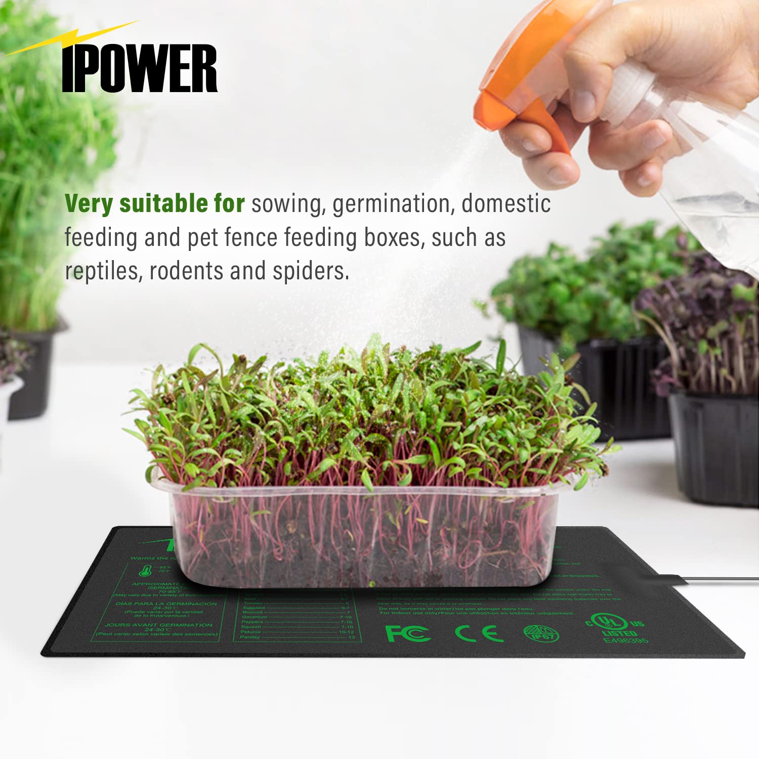 iPower Digital Heat Mat Thermostat Controller and 10" x 20.75" Carbon Film Seeding Warm Hydroponic Pad with Temperature Adjustable Knob - Image 7