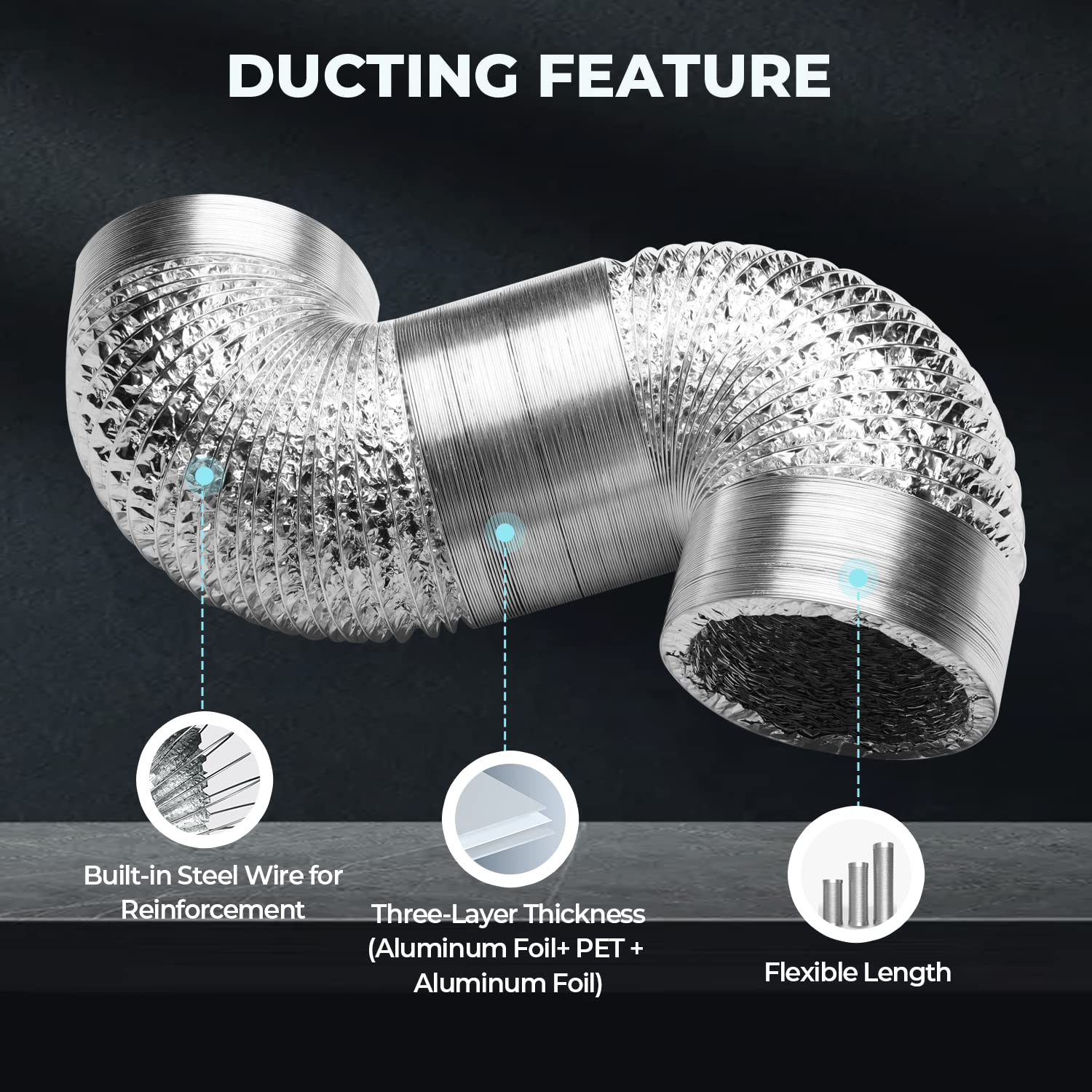 iPower GLDUCT16CV1 6 Inch 16 Feet Non-Insulated Flex Air Aluminum Ducting Vent Hose for Grow Tents, Dryers, 6'' X 16', HVAC Ventilation - Image 4