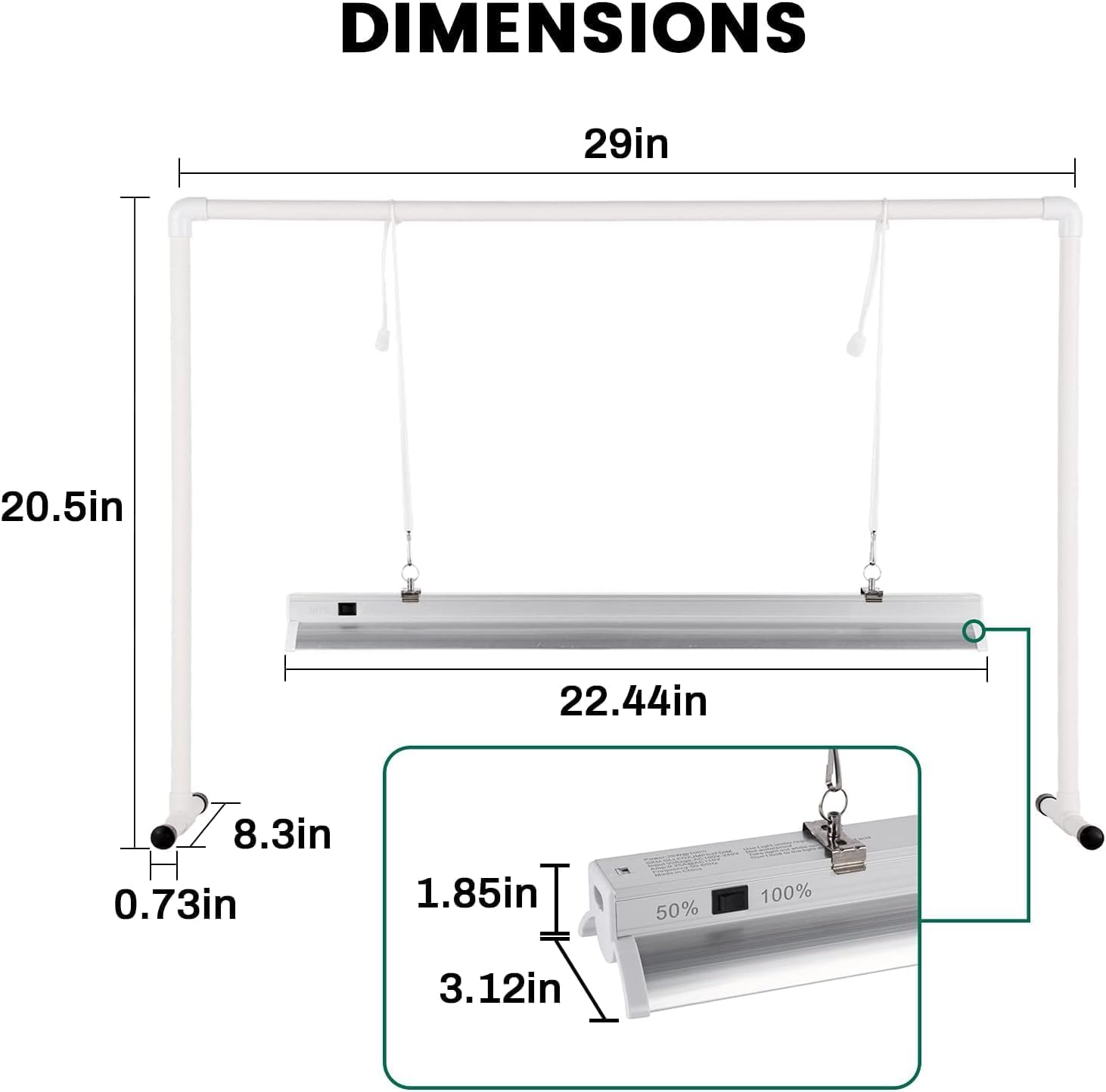 iPower LED Grow Light Stand Natural White Full Spectrum for Indoor Plant Starting Seeds and Propagating Cuttings, Height Adjustable, 2 Feet - Image 4