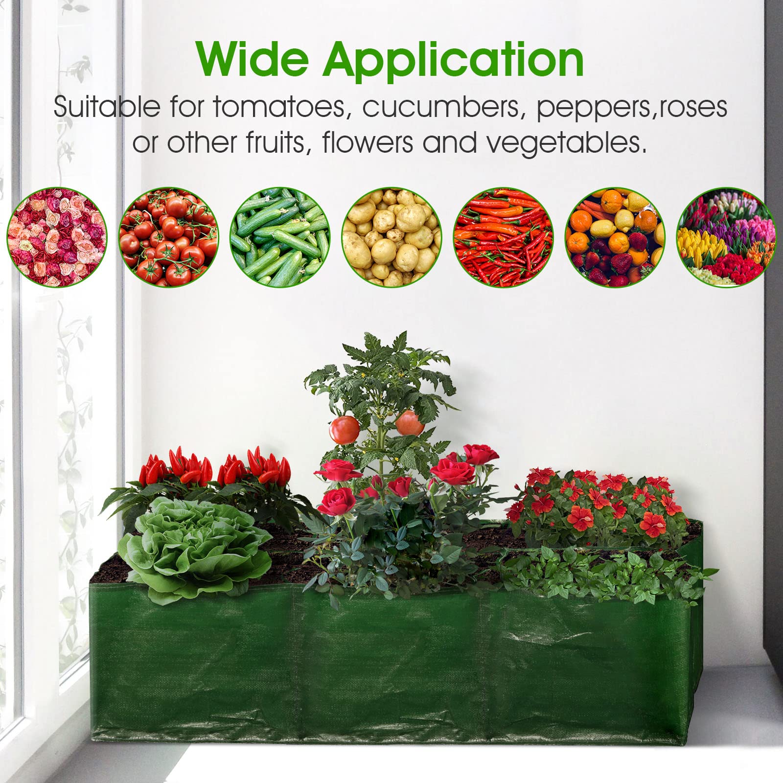 iPower PE Garden Planting Bed 35-Gallon Heavy Duty Plastic Raised Plant Grow Bag with 6 Partition Grids Potato Tomato Rectangle Planter Pots Containers, for Vegetables, Fruits, Flowers, 4 Packs - Image 3