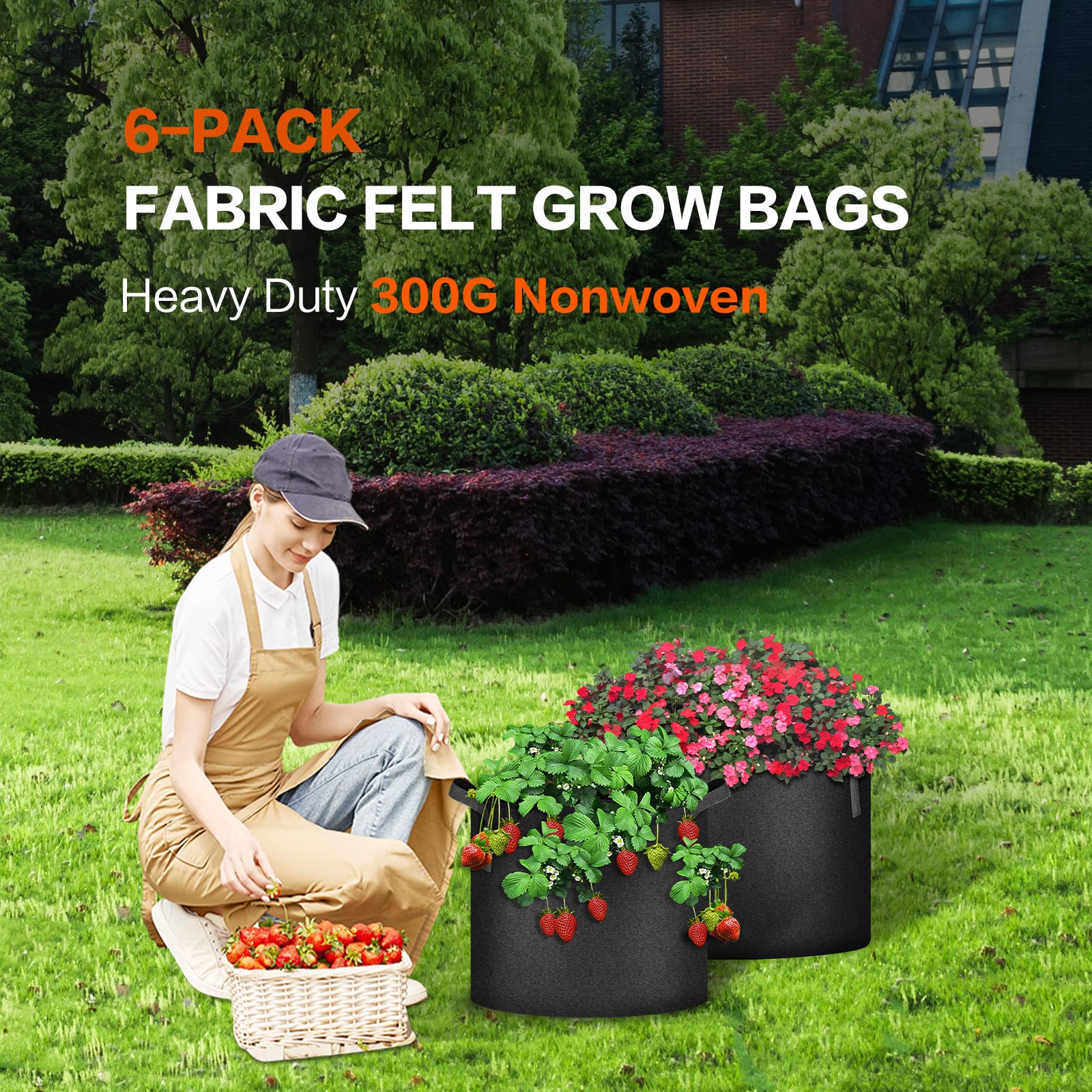 iPower Plant Grow Bag 7 Gallon 6-Pack Heavy Duty Fabric Pots, 300g Thick Nonwoven Fabric Containers Aeration with Nylon Handles, for Planting Vegetables, Fruits, Flowers, Black 2024 Version - Image 7