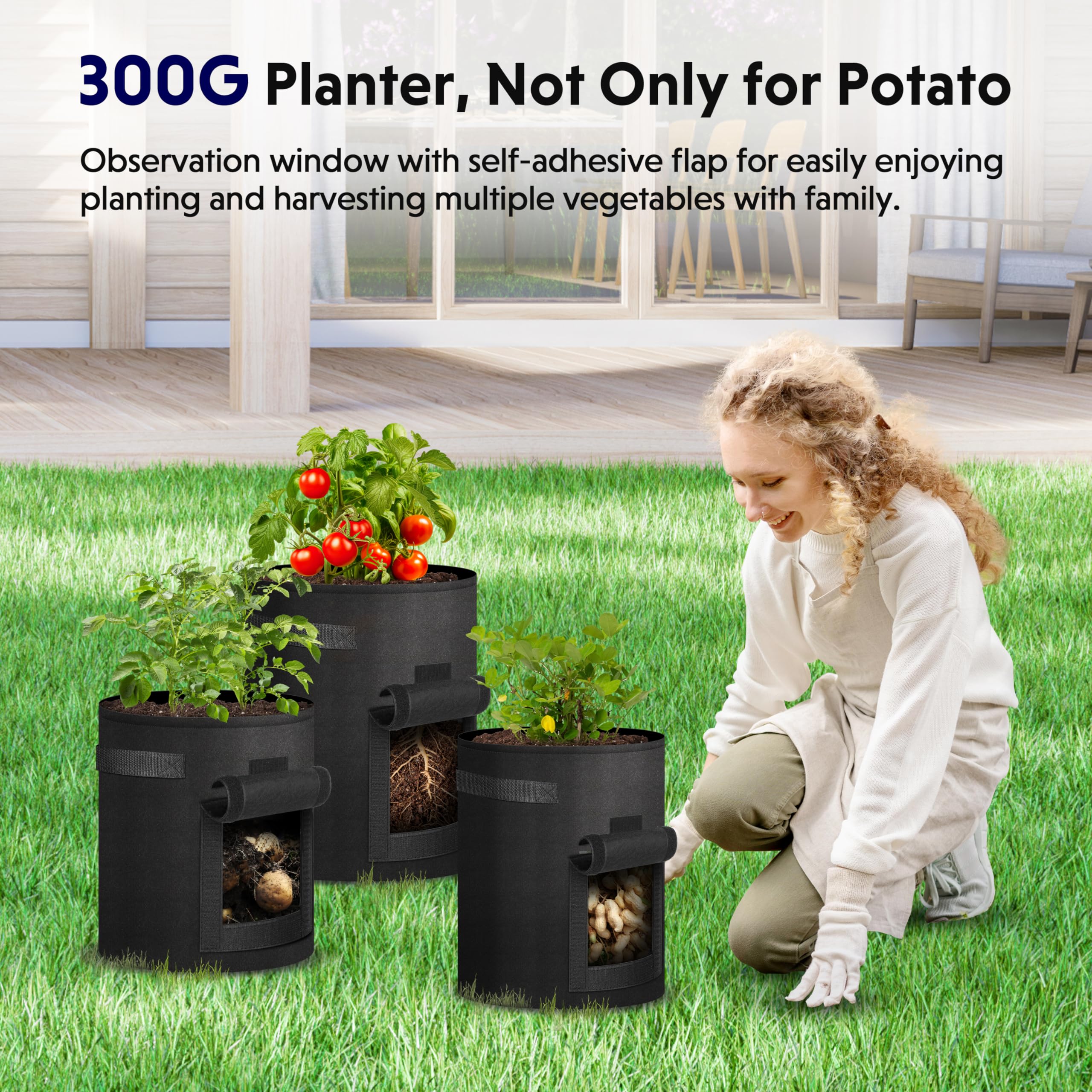 iPower Potato Grow Bags with Flap 7 Gallon 6 Pack, Garden Planting Pot with Durable Handle and Harvest Window, Thickened Nonwoven Fabric Container for Potato, Tomato, Carrot, Vegetable and Fruits - Image 3