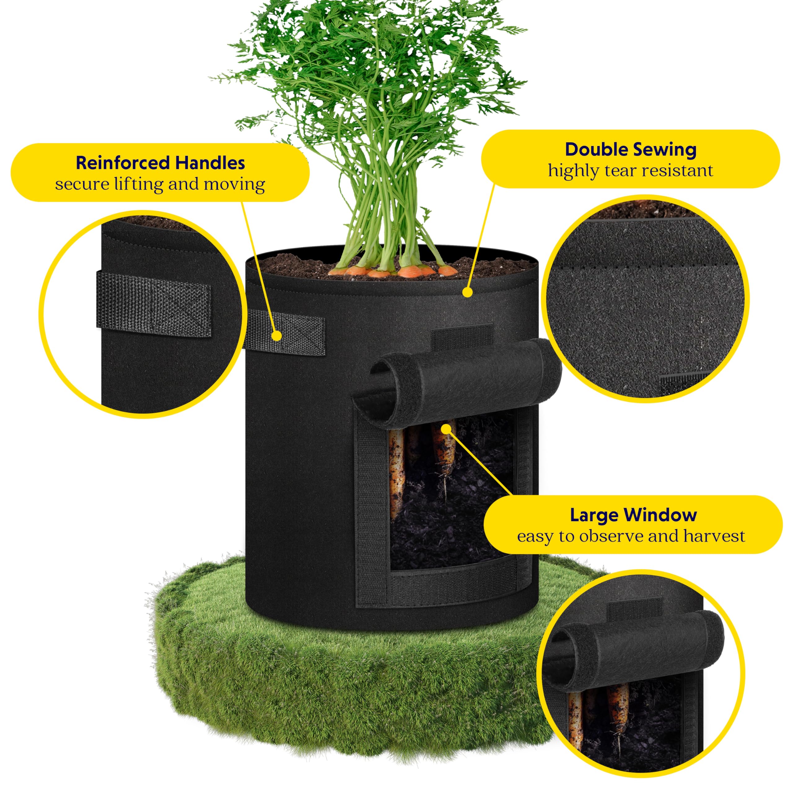 iPower 7 Gallon Potato Grow Bags with Flap, 5-Pack Thick Nonwoven Fabric Planter Pot with Handles and Harvest Window for Potato Tomato and Vegetables, Black - Image 5