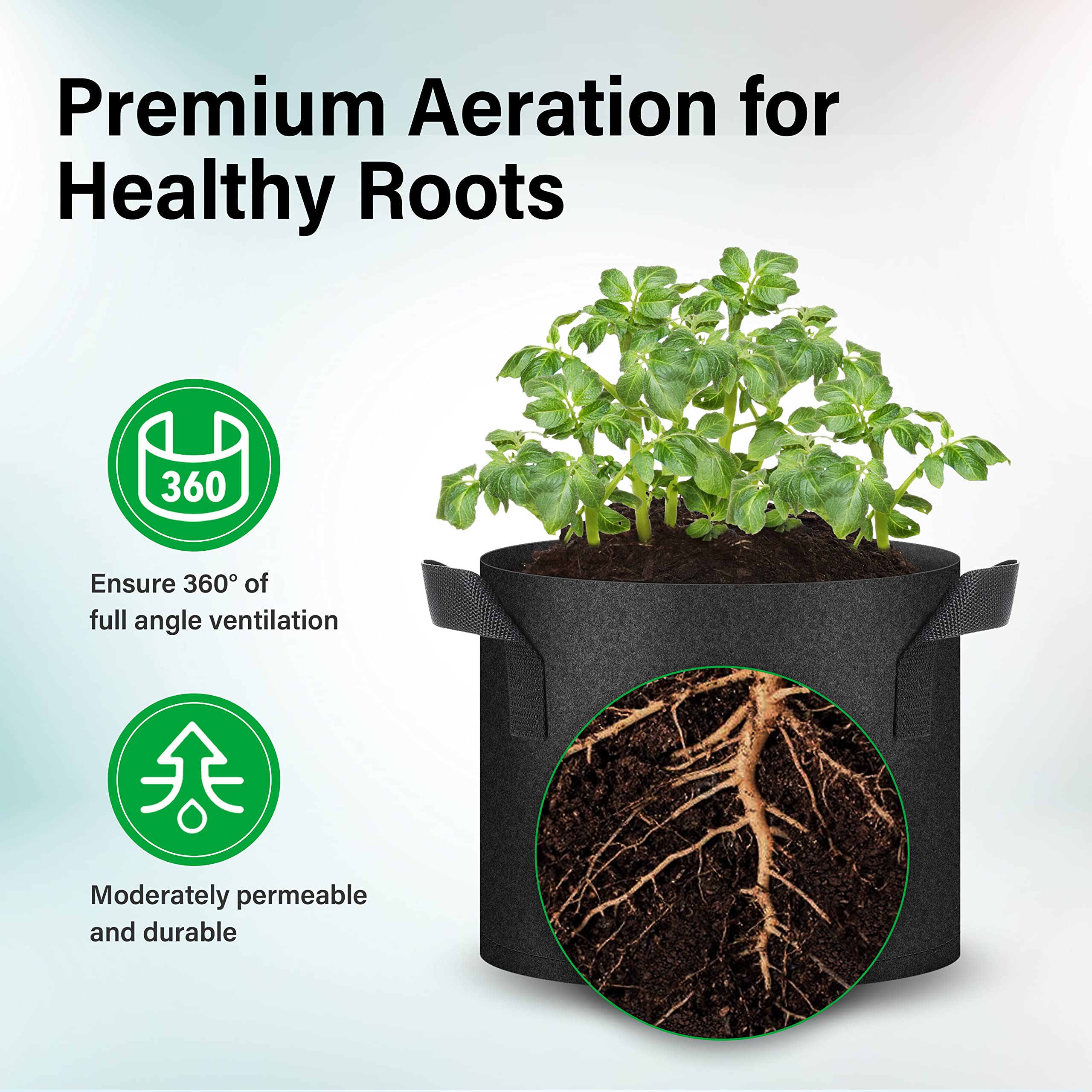 YSSOA 10-Pack 5 Gallon Grow Bags, Tomoato Plant Pots with Handles, Aeration Nonwoven Fabric, Heavy Duty Gardening Planter for Vegetable, Fruits and Flowers, Black - Image 4