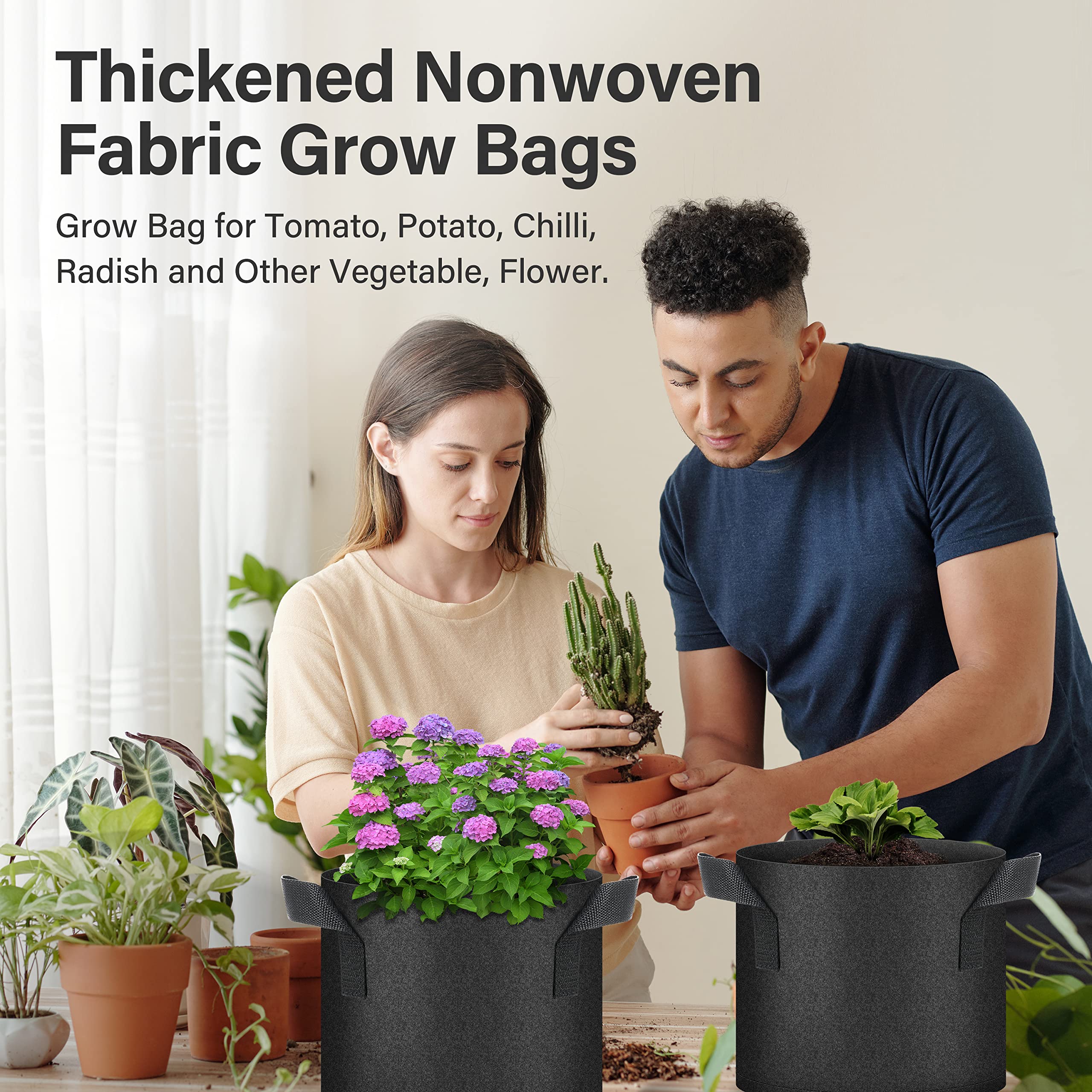 YSSOA 10-Pack 5 Gallon Grow Bags, Tomoato Plant Pots with Handles, Aeration Nonwoven Fabric, Heavy Duty Gardening Planter for Vegetable, Fruits and Flowers, Black - Image 7